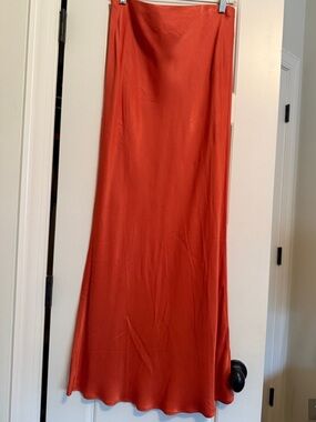 Anthropologie burnt orange maxi silk skirt